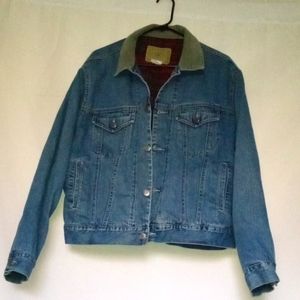 Vintage 90's Jean Jacket. Grunge inspired Flannel lining. Corduroy collar. Sz L